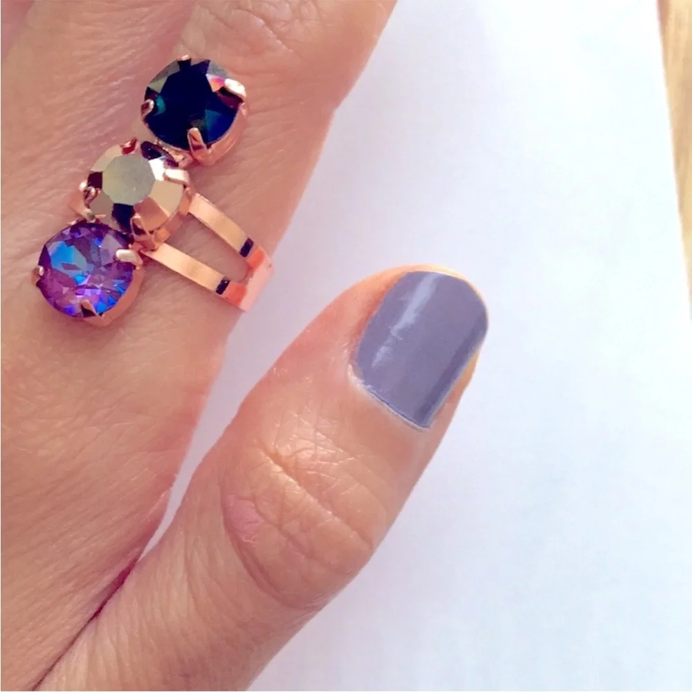 Gold, Iridescent Black + Burgundy Rose Gold Crystal Ring